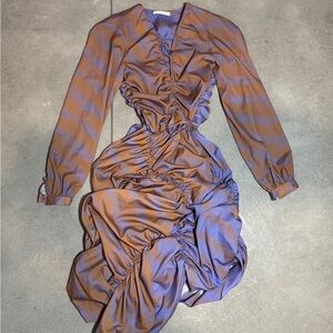 Purple and Brown Asymmetrical Ruched Dress